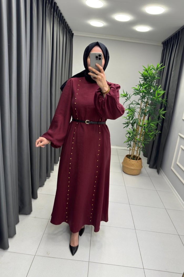 Sahra Modal Qupra Elbise Bordo