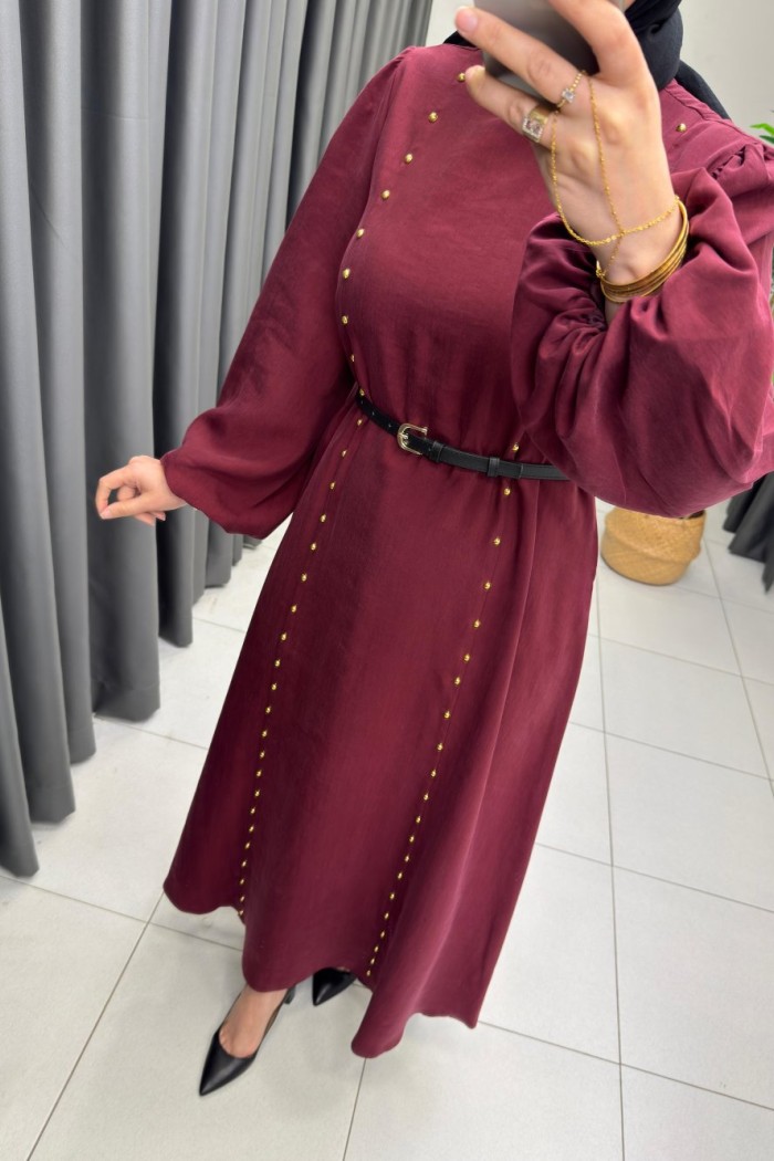 Sahra Modal Qupra Elbise Bordo