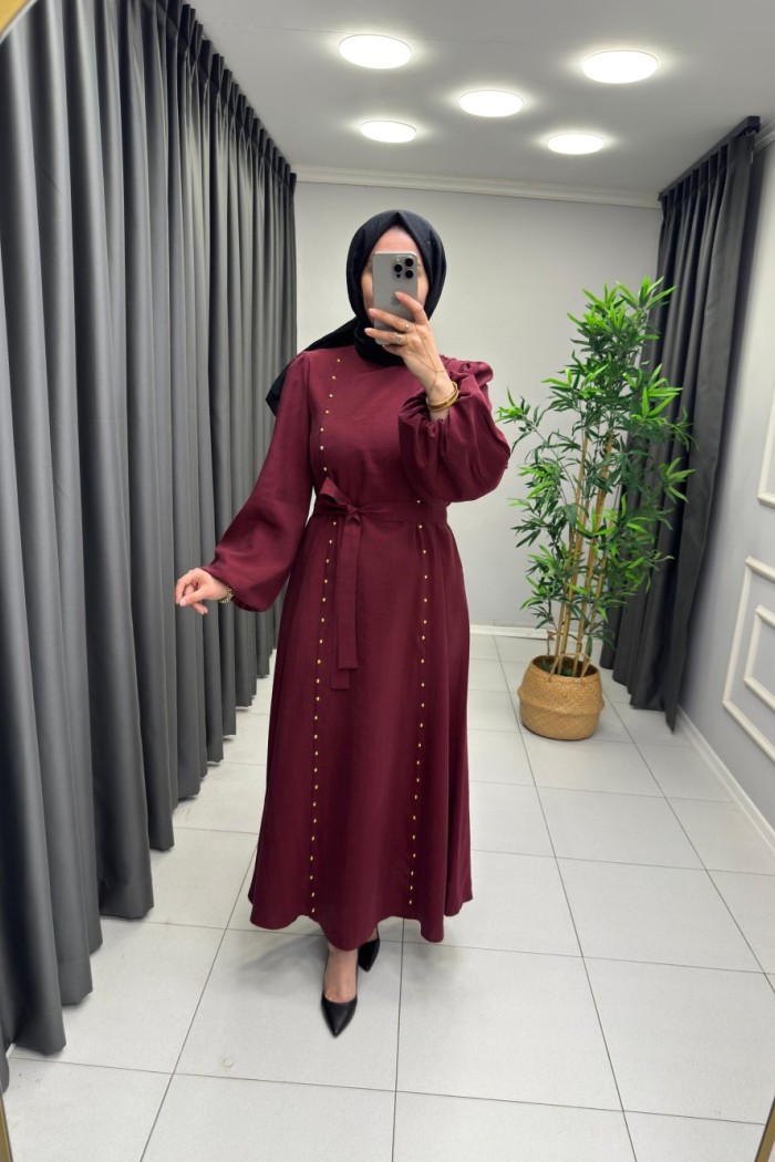 Sahra Modal Qupra Elbise Bordo