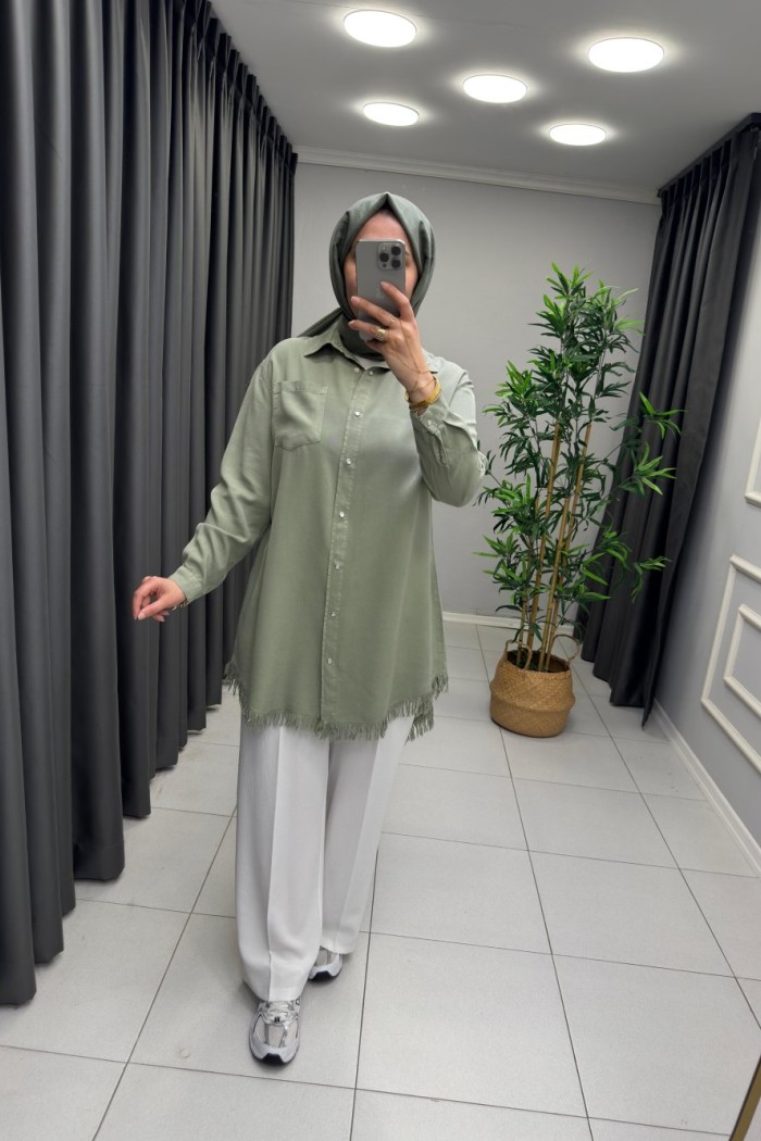 Bella Püskül Detay Gömlek  Mint Yeşili