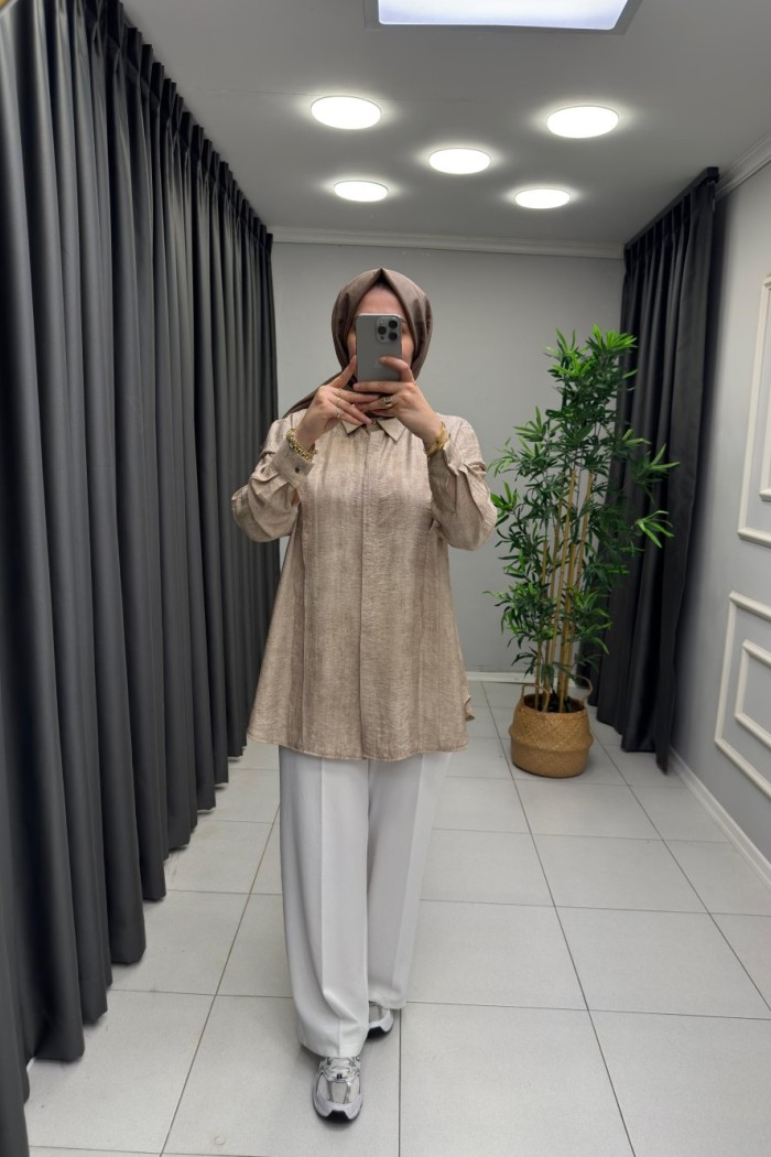 Lema Çilek Keten Gömlek  Camel