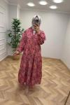 ETNİK DESEN ELBİSE Bordo