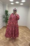 ETNİK DESEN ELBİSE Bordo