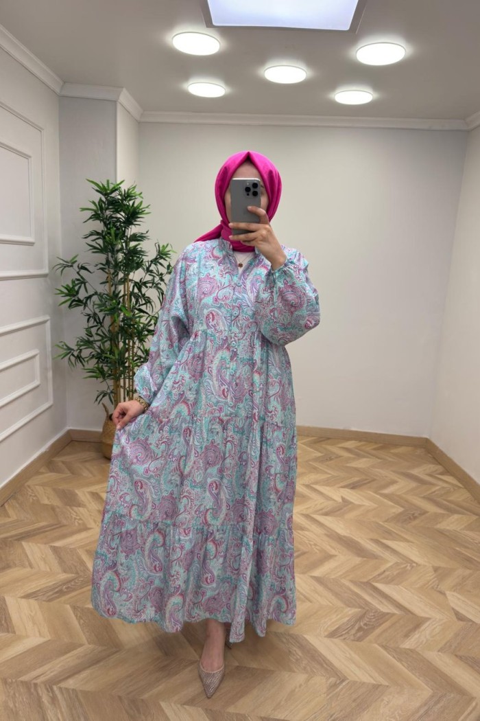 ETNİK DESEN ELBİSE Fuşya