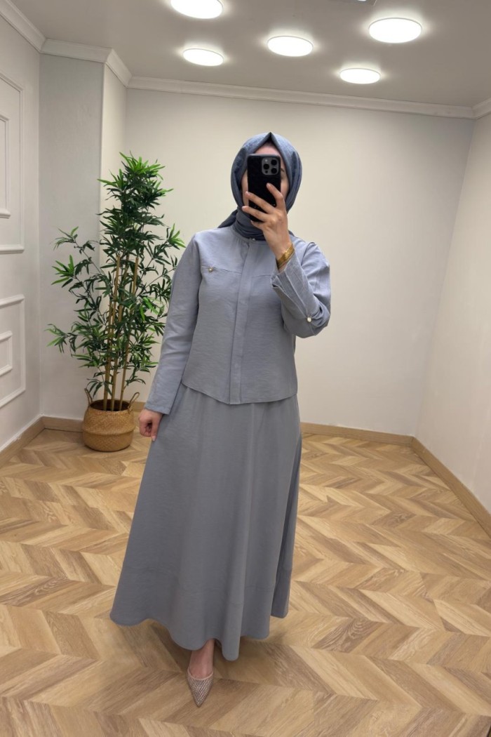 Naqshe Etekli Takım  Gri