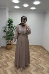 Başak Çilek Keten Elbise  Vizon
