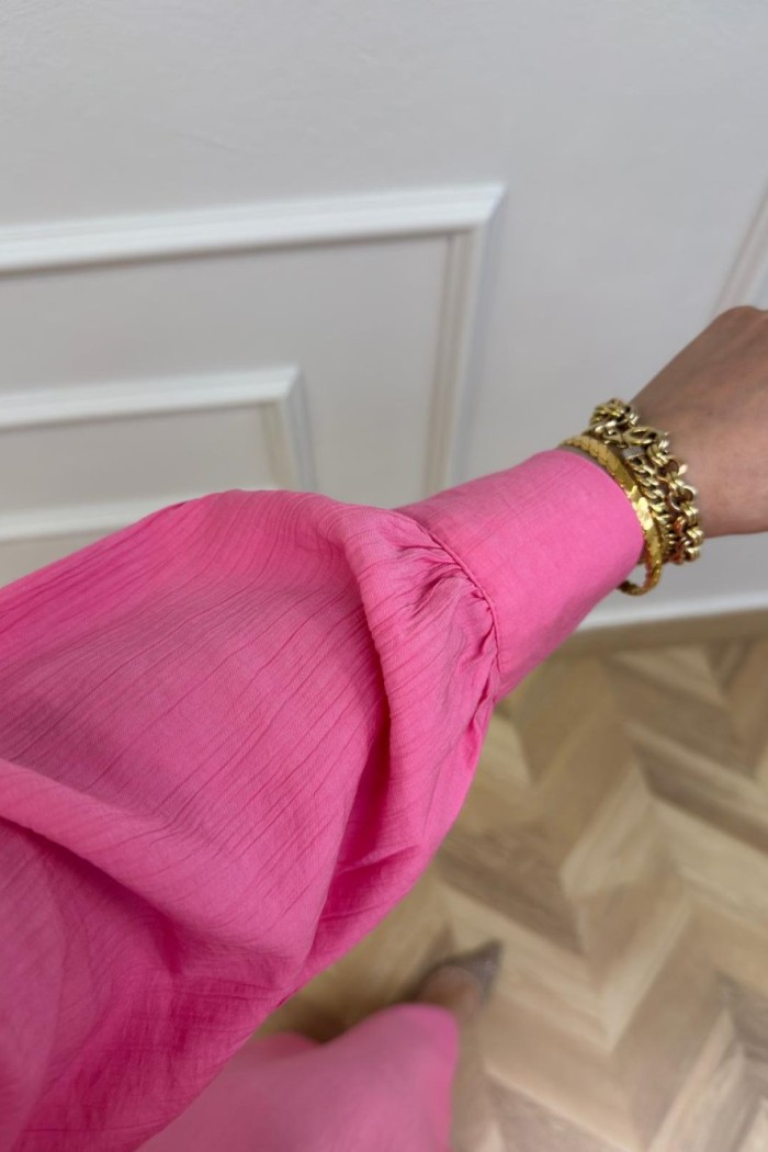 Başak Çilek Keten Elbise  Pembe