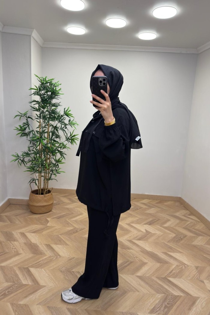 Linda Çilek Keten Takım  Siyah