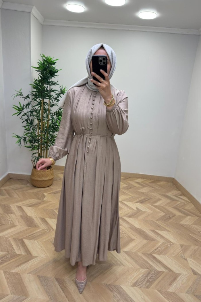 Tanya Çilek Keten Elbise  Vizon