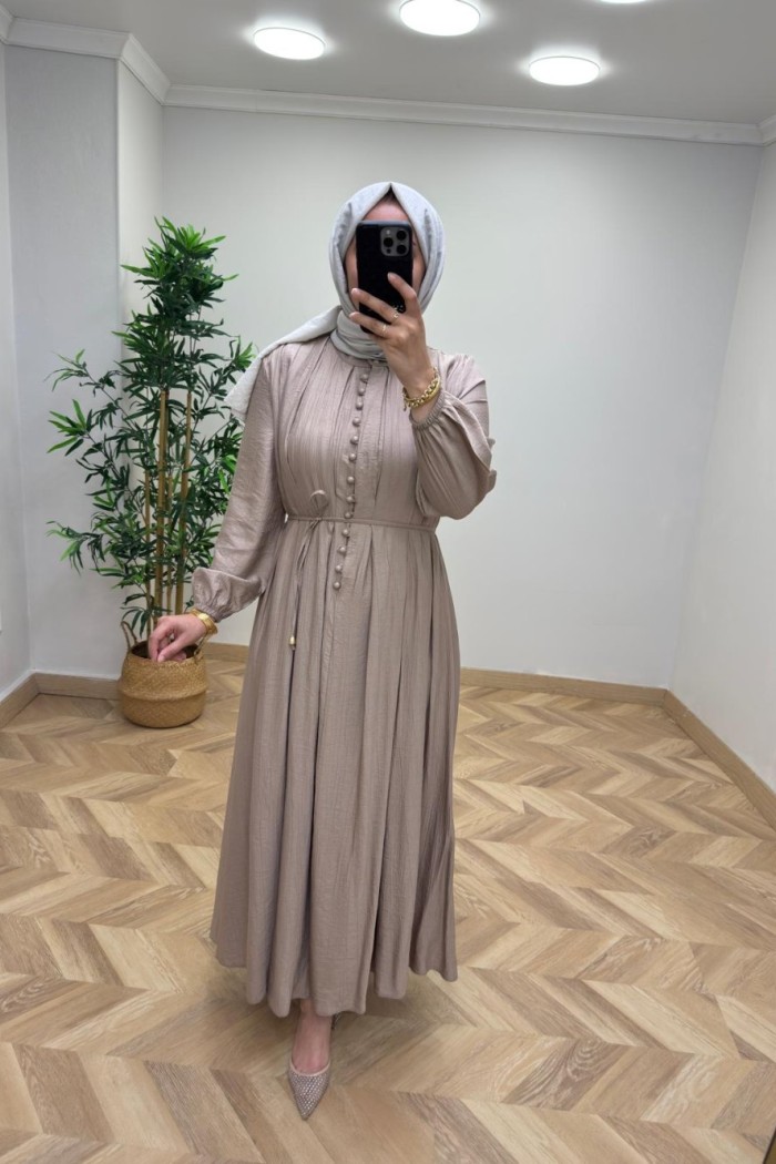 Tanya Çilek Keten Elbise  Vizon