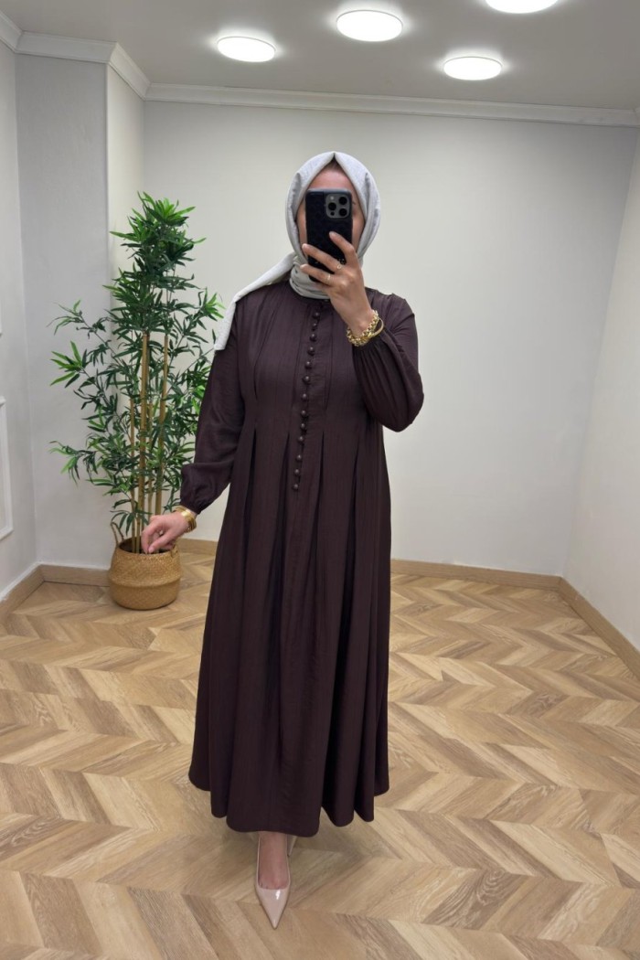 Tanya Çilek Keten Elbise  Acı Kahve