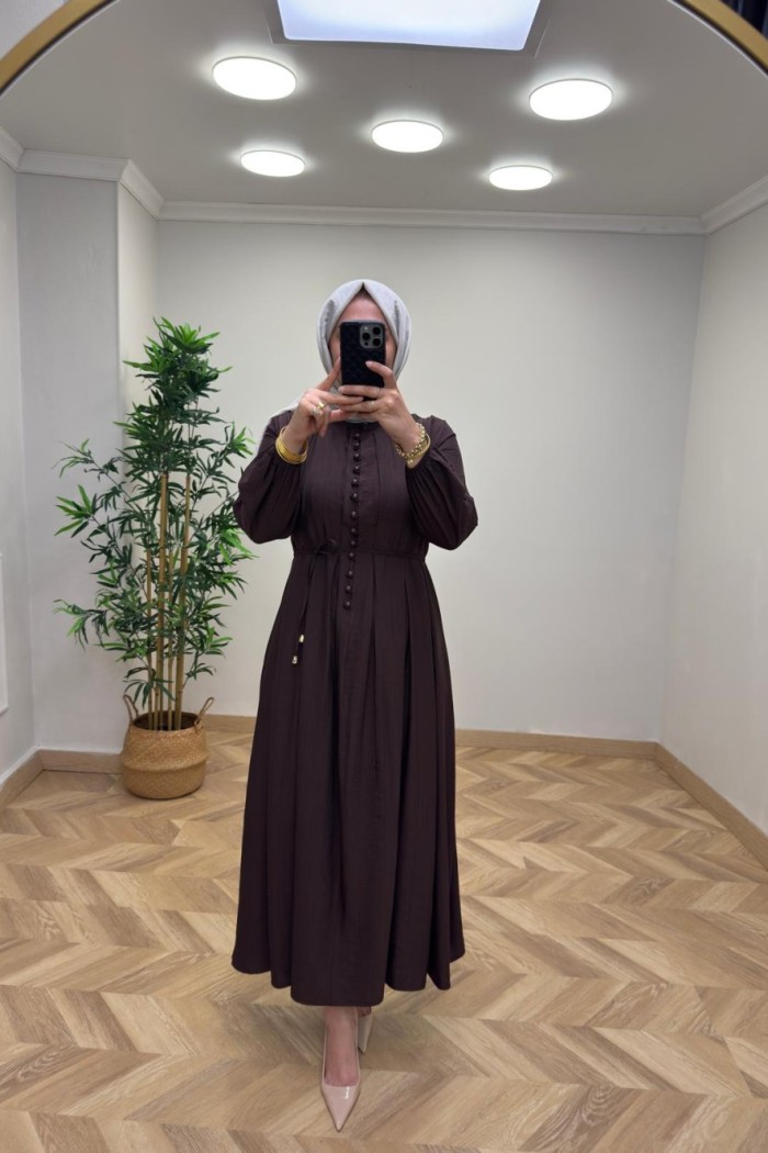 Tanya Çilek Keten Elbise  Acı Kahve