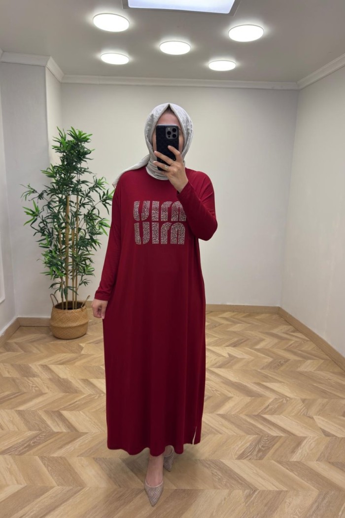 Fulya Penye Elbise Bordo