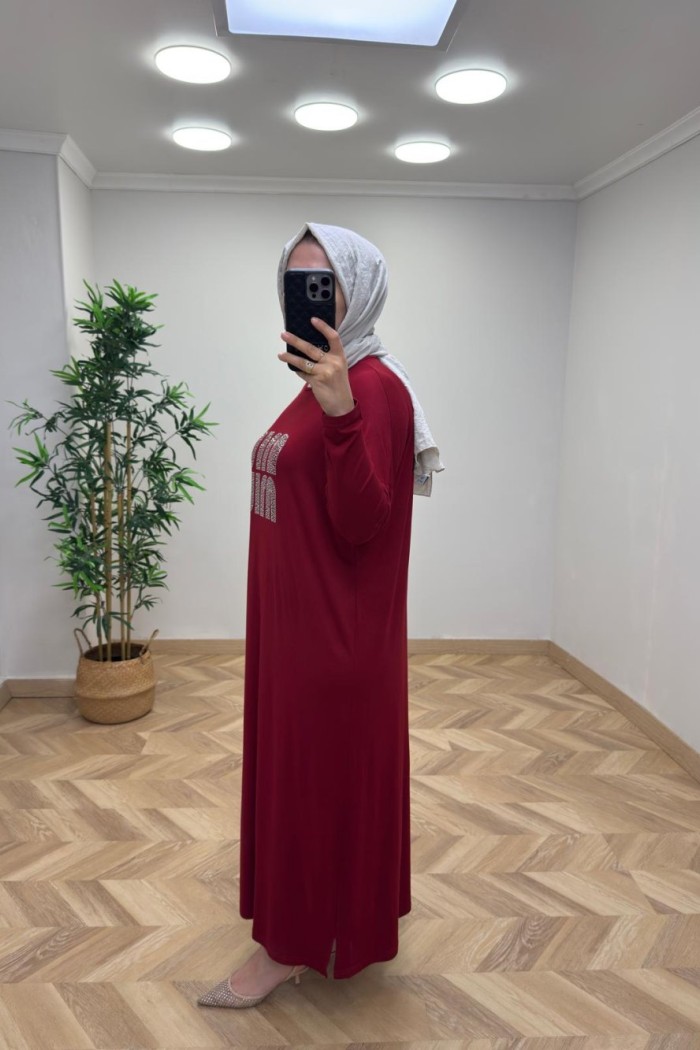 Fulya Penye Elbise Bordo