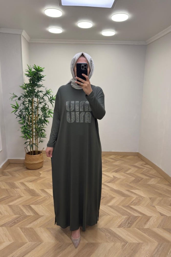 Fulya Penye Elbise Haki