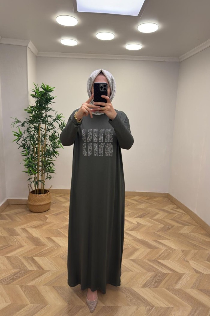 Fulya Penye Elbise Haki