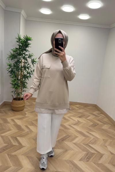 Puane Broş Detay Sweat  Taş Rengi