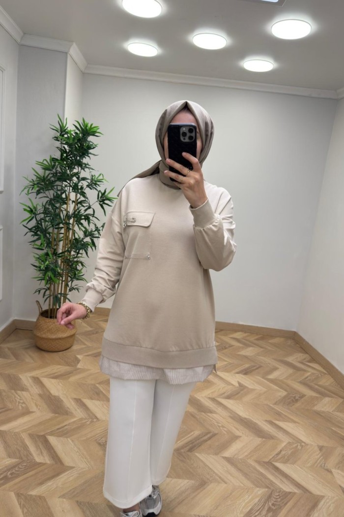 Puane Broş Detay Sweat  Taş Rengi