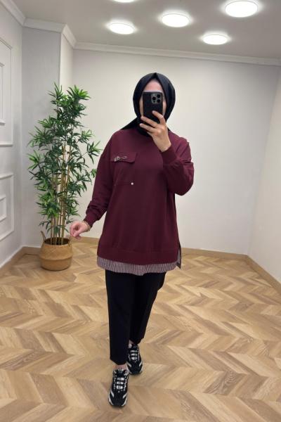Puane Broş Detay Sweat  Bordo