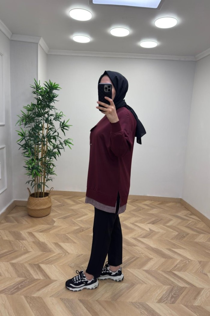 Puane Broş Detay Sweat  Bordo