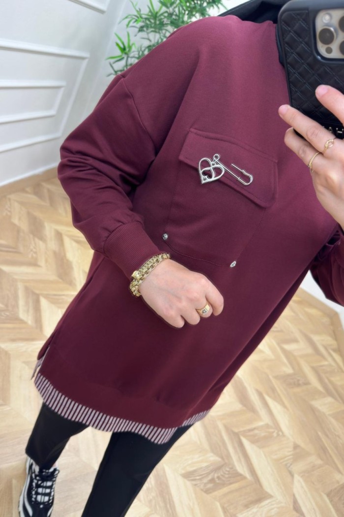 Puane Broş Detay Sweat  Bordo
