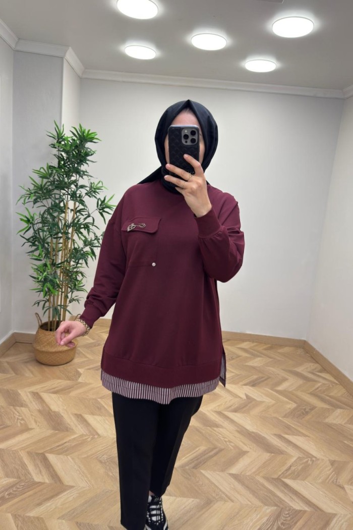 Puane Broş Detay Sweat  Bordo