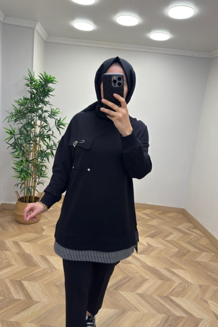 Puane Broş Detay Sweat  Siyah