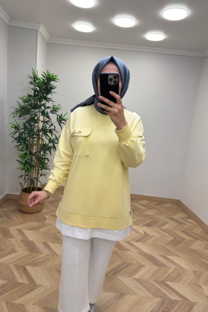 Puane Broş Detay Sweat  Sarı