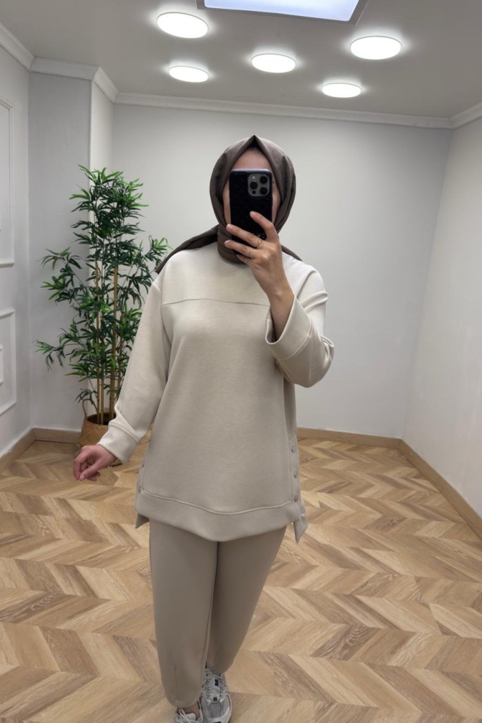 Puane Çıtçıt Detaylı Takım  Taş Rengi