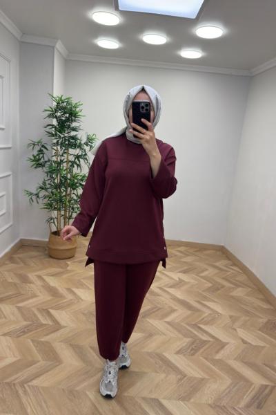 Puane Çıtçıt Detaylı Takım  Bordo