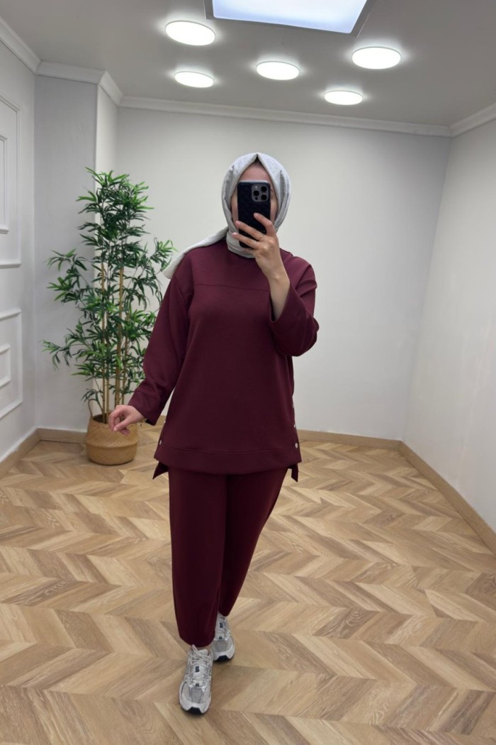Puane Çıtçıt Detaylı Takım  Bordo