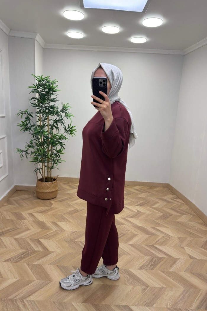 Puane Çıtçıt Detaylı Takım  Bordo