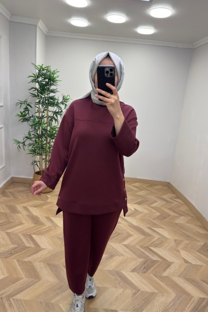 Puane Çıtçıt Detaylı Takım  Bordo