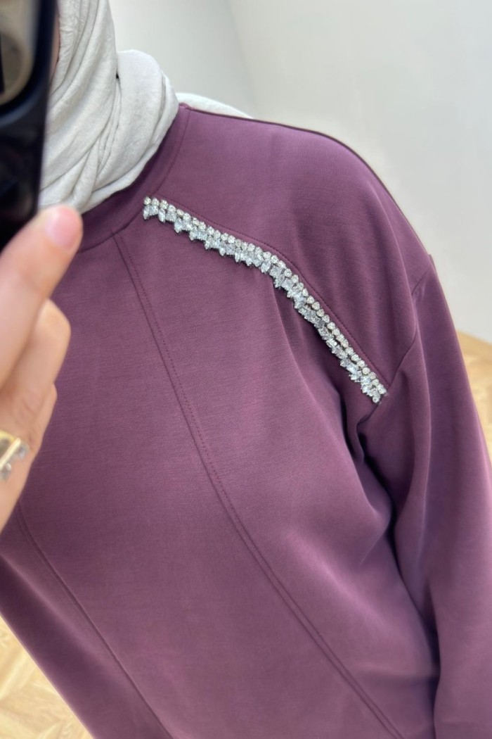 Sahra Taş Detaylı Takım Mürdüm