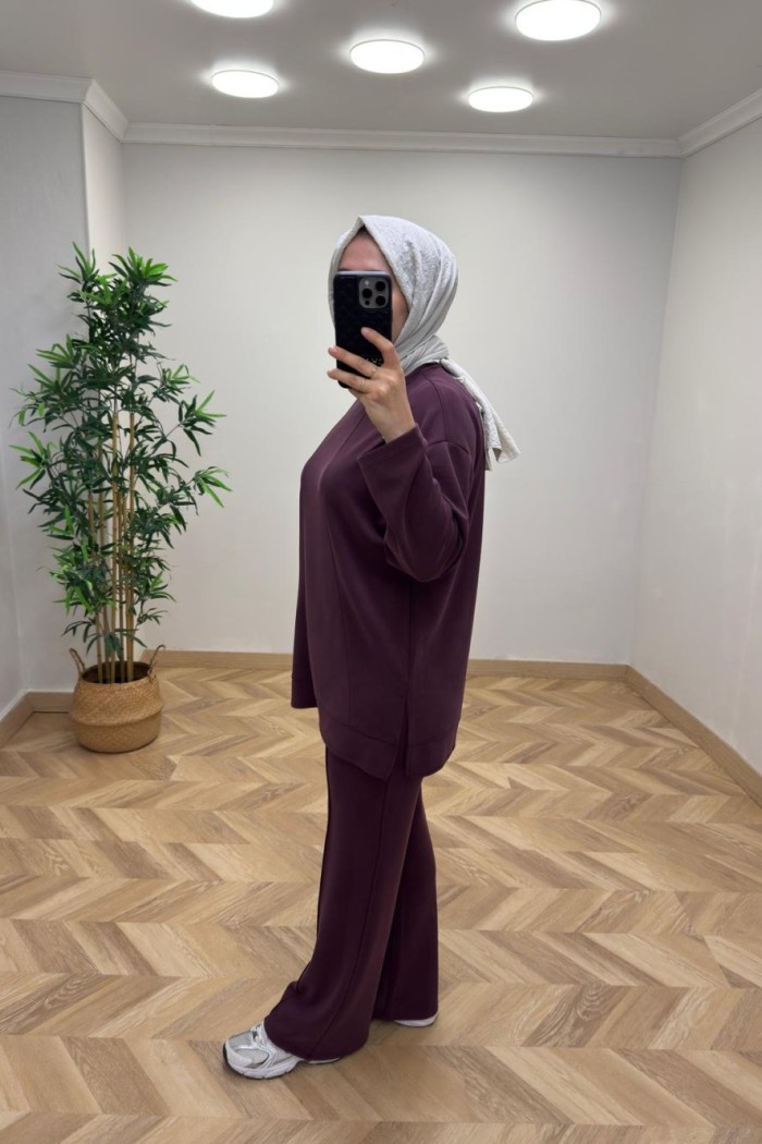 Sahra Taş Detaylı Takım Mürdüm