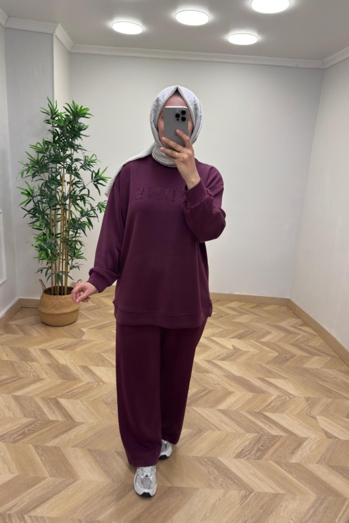 İkol Shine Taşlı Takım Mürdüm