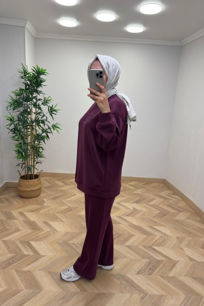 İkol Shine Taşlı Takım Mürdüm