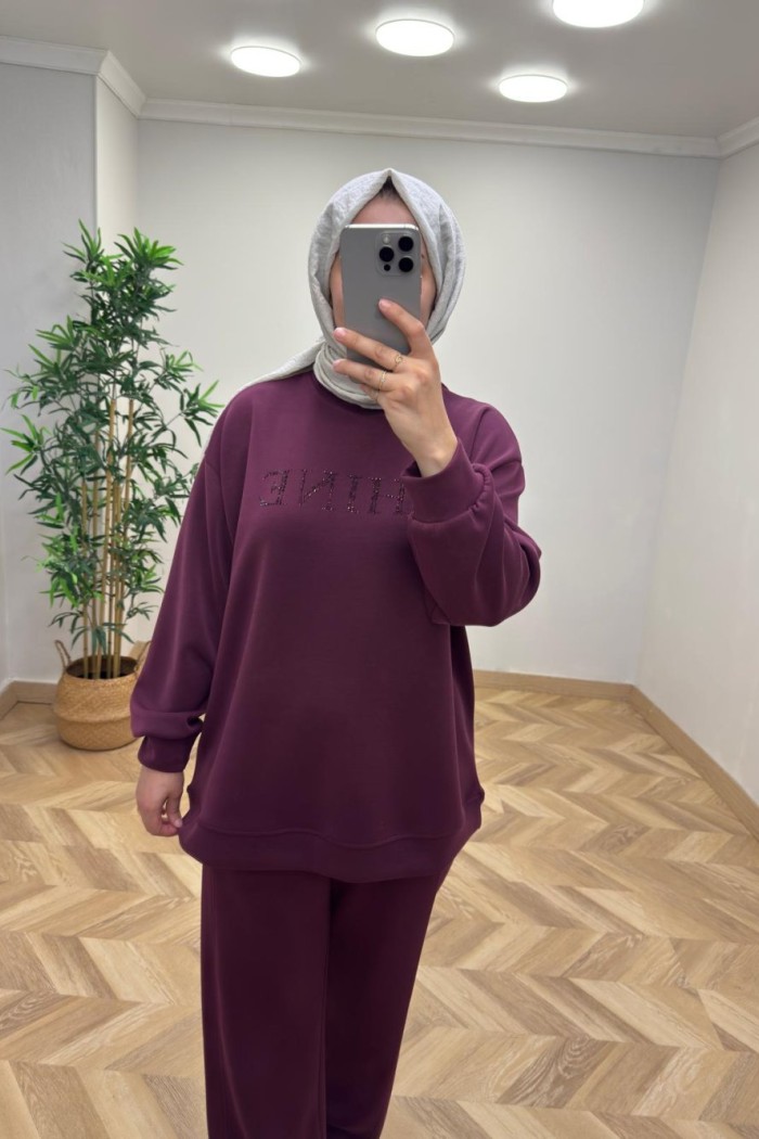İkol Shine Taşlı Takım Mürdüm