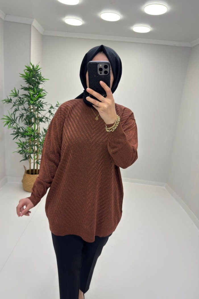 Simli Merserize Tunik Kahverengi