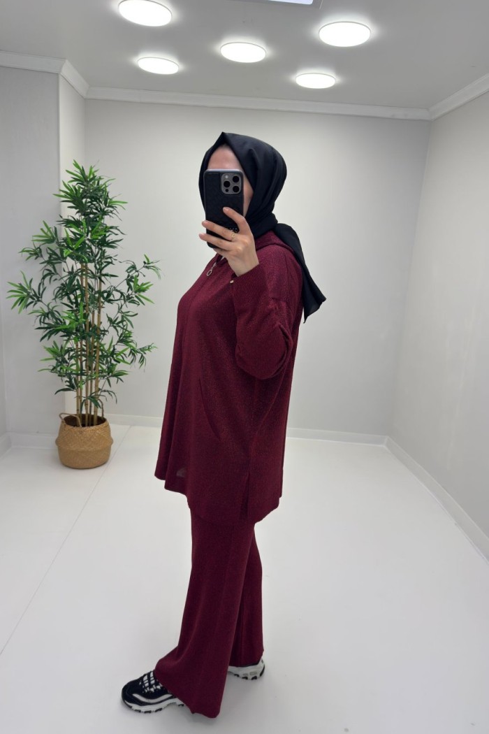 Sim Detaylı Merserize Takım Bordo