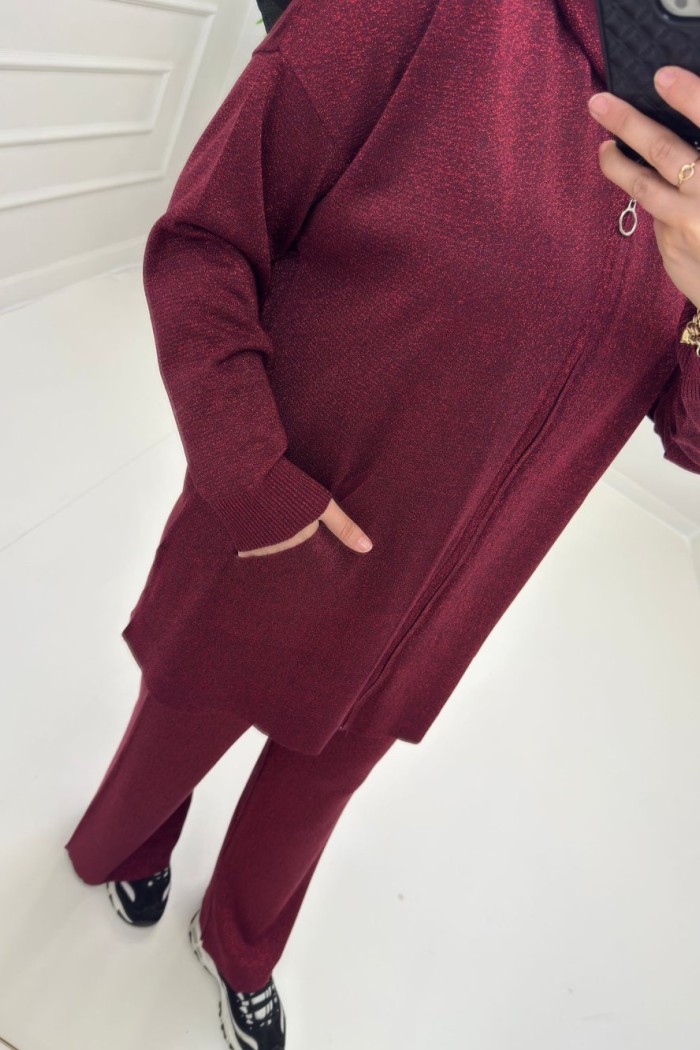 Sim Detaylı Merserize Takım Bordo
