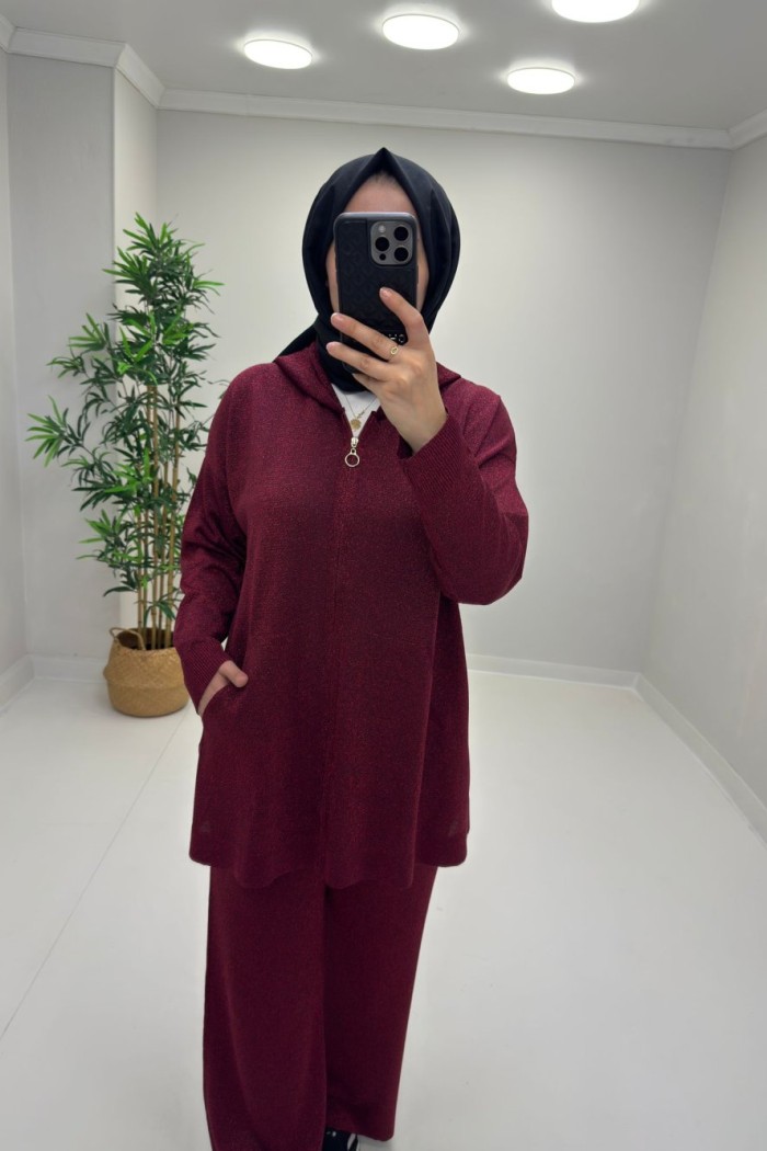Sim Detaylı Merserize Takım Bordo
