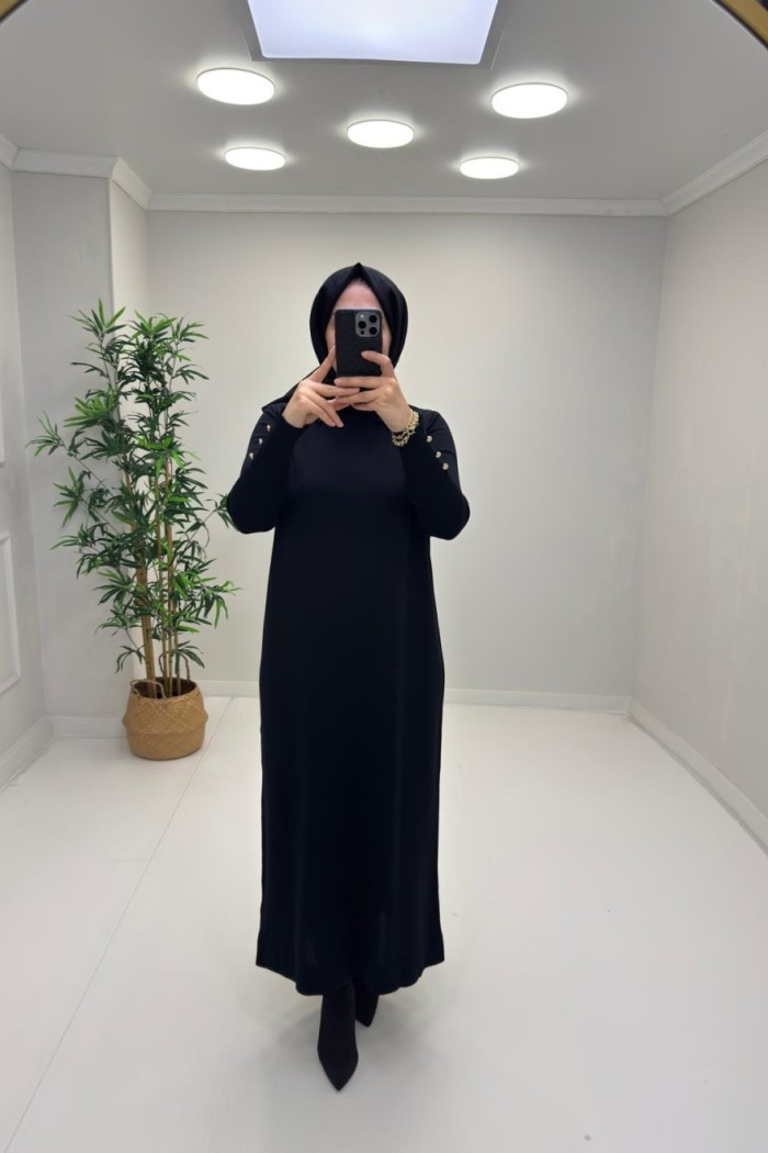 Juliet Kemer Detay Merserize Elbise Siyah