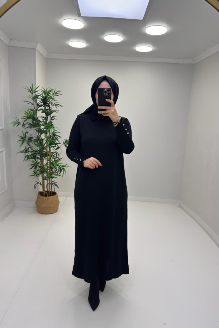 Juliet Kemer Detay Merserize Elbise Siyah
