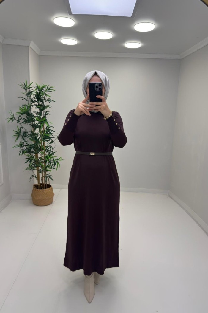Juliet Kemer Detay Merserize Elbise Acı Kahve