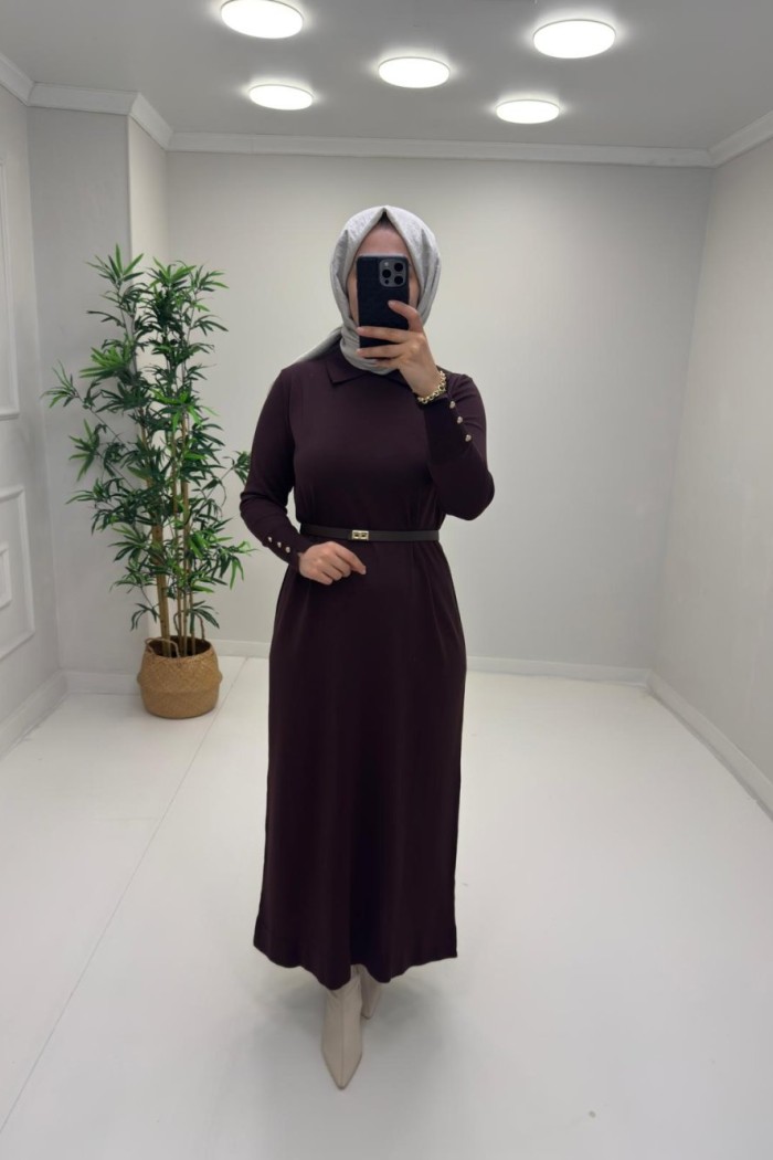 Juliet Kemer Detay Merserize Elbise Acı Kahve