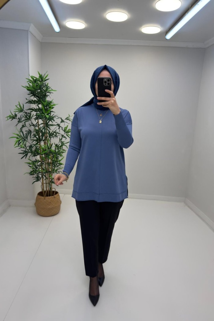 ERVA Merserize Tunik İndigo Mavi