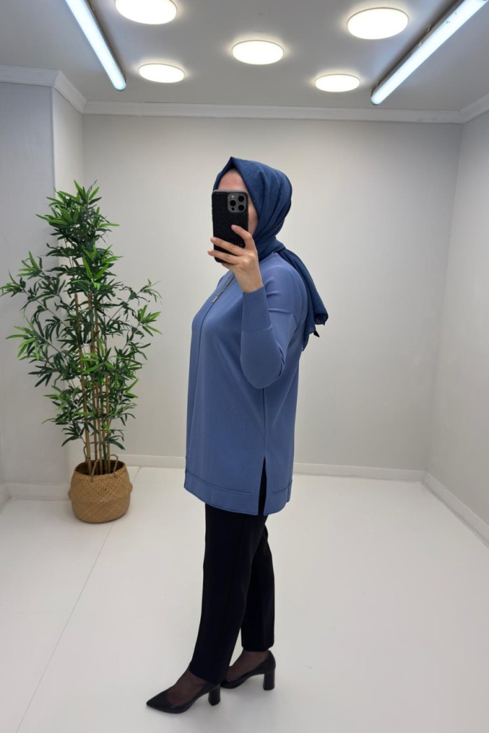 ERVA Merserize Tunik İndigo Mavi