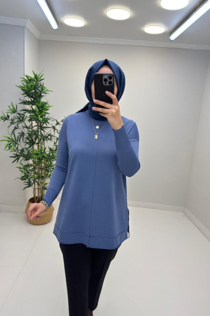 ERVA Merserize Tunik İndigo Mavi
