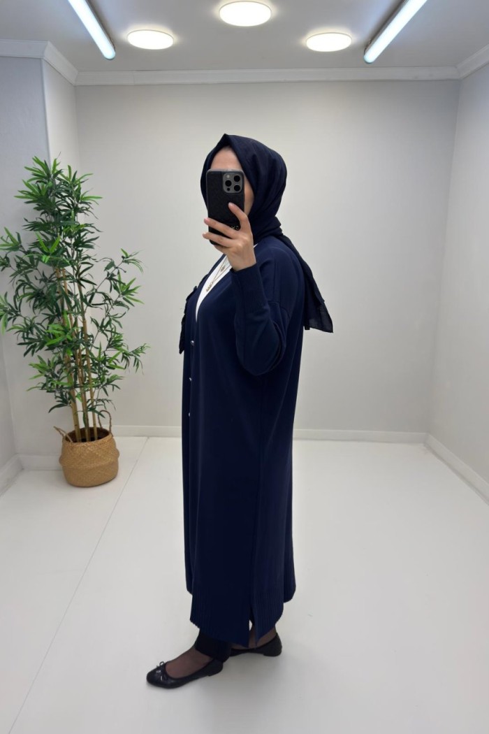 Gül Detay Merserize Hırka Lacivert